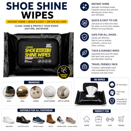 Image of Shoe Cleaning Kit 3 in 1 with 150ml Shoe Cleaning Foam, Premium Wooden Shoe Brush & 80 Shoe Shine Wipes | Sneaker Cleaner Kit for Leather, Suede, Nubuck, Canvas, Sports & Casual Shoes