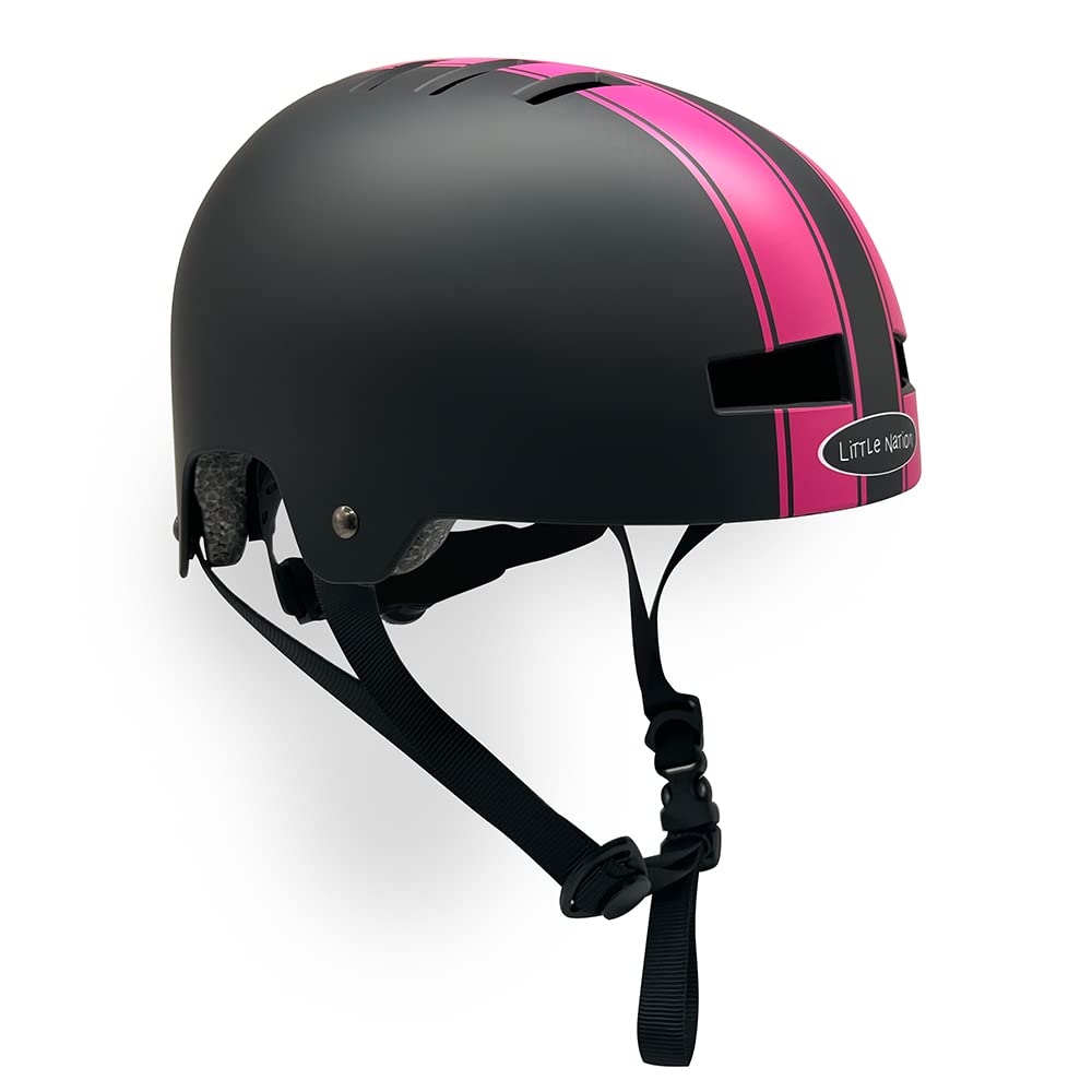 Little Nation Kids Bike Helmet – Safe & Adjustable Helmet for Bicycle, Scooter, and Roller Skates, Lightweight Design for Toddlers & Children (Black & Pink Stripe)