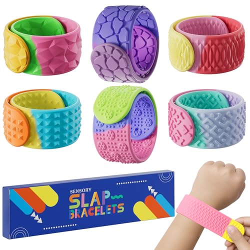 Sensory Slap Bracelets for Kids Teens 6PCS Fidget Toys Snap Bracelets for Stress Anxiety Autistic ADHD Calm Down Classroom Travel Students Prizes Toys Stocking Stuffers for Teens Boys Girls