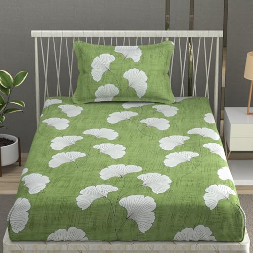 Image of Premium Heavy Cotton Flat Bedsheets with 1 King Size Pillow Covers | Single Bed 350 TC | 60 x 90 Inch Single Size Flat | :- Green Jhaad