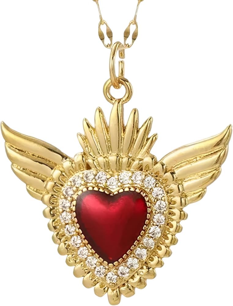 Prodotti per Ragazze da Donna, Ciondolo a Cuore Carino Rosso Love Dijes Catena Lunga, Cuore Grosso, Cuore, Olivia, Cuore Rosso, Regali Cuore Rosso Oro