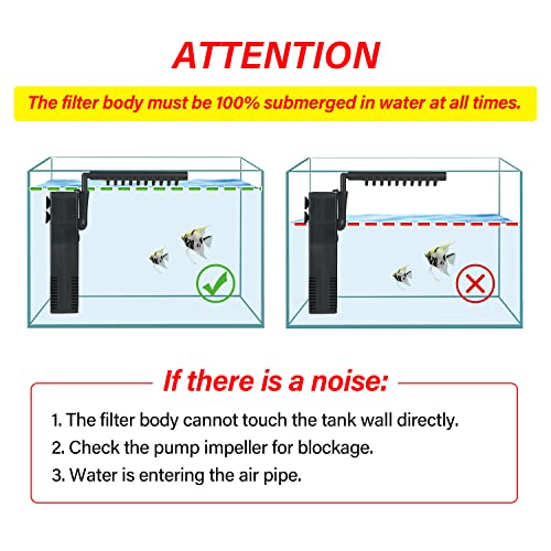Aquarium Internal Filter 120 Gph, 3 In 1 Adjustable Quiet Rain Shower Design Submersible Air Pump, 5-30 Gallon Multifunctional Biochemical Filtration W/ 6W Water Pump For Betta Fish Turtle Tank #TOP6