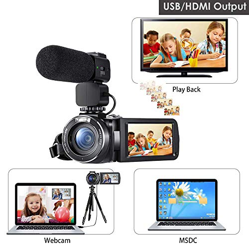 ORDRO Z20 Video Camera Night Vision Camcorder 1080P Digital YouTube Vlogging Camera Recorder with Microphone, Wide-Angle Lens, Hood, Handheld Holder, 32G SD Card and 2 Batteries