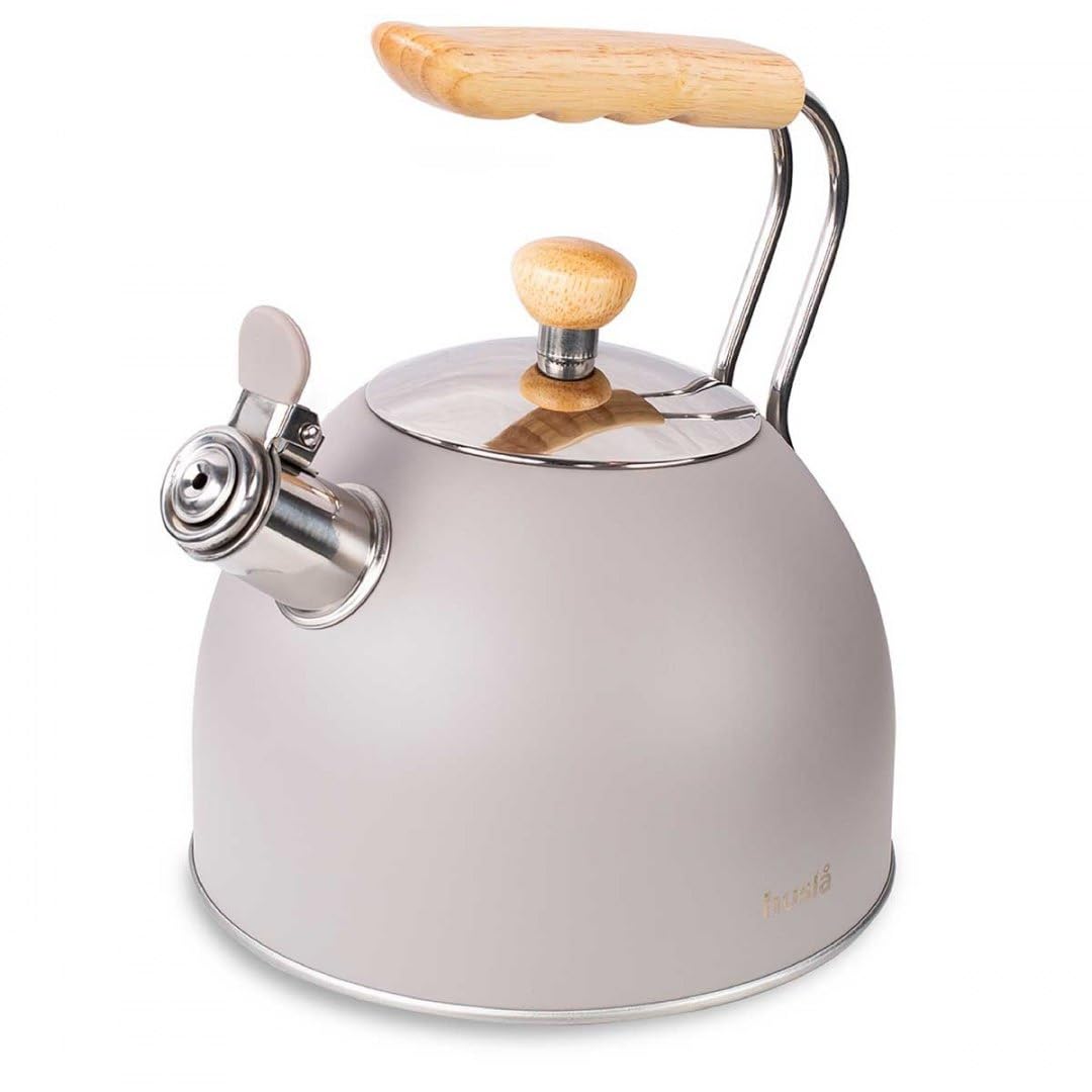 Bouilloire en acier inoxydable et bois 73907 : chauffe rapide et sûre