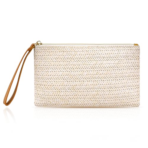 Hmxpls Small Straw Clutch Purses Wristlet Wallet for Women, Summer Beach Woven Clutch with Zipper, Tropical Vacation Purse
