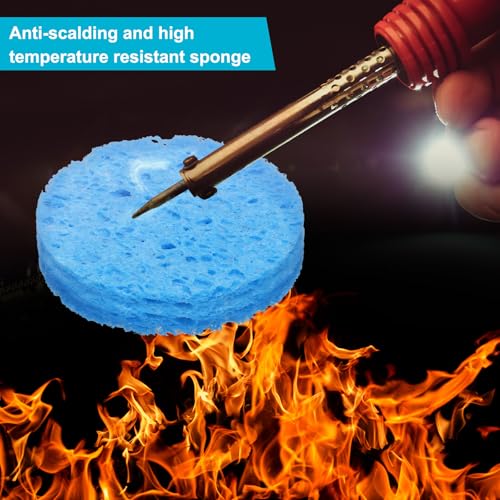 Image of uxcell Soldering Sponge 1.97 inch x 1.97 inch Round Sponge Replacement Welding Soldering Iron Tip Cleaning Pads Soldering Iron Special High Temperature Sponge Blue 20pcs