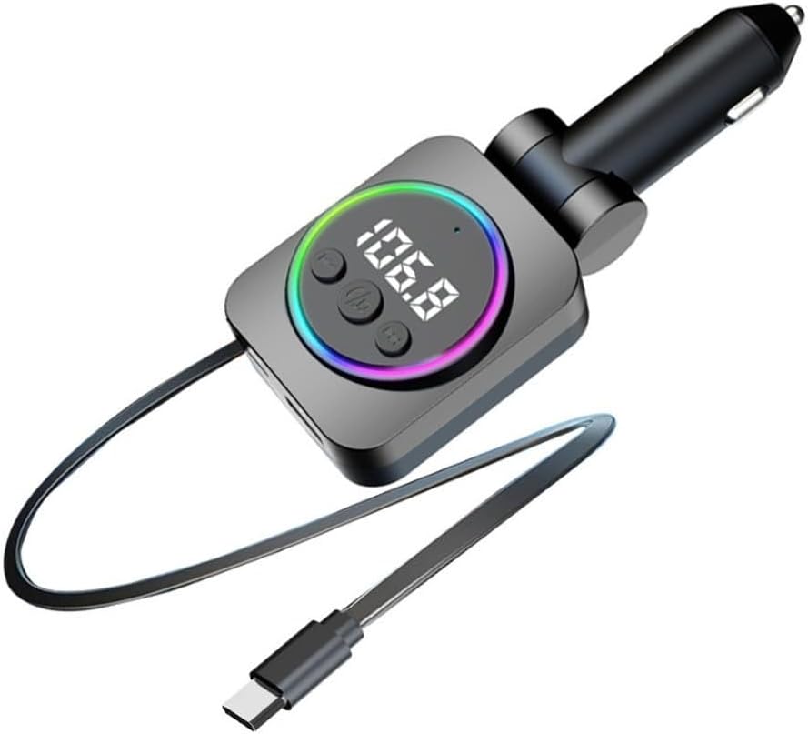 45W 3 in 1 Multi-Function Digital Car Charger with 90cm Extendable Cable, Support Simultaneous Charging and Audio Playback, Support Wide Voltage Vehicles (Metallic Color)