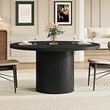 Round Kitchen Dining Table for 4-6 People, 47 inch Mid-Century Circle Dinner Tables, Rustic Wood Base in Fluted Design, Space Saving Dining Room Furniture, Large Table Only for Family Party, Black