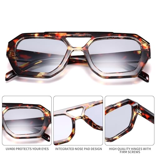 Retro Aviator Sunglasses for Women Men - Trendy Hexagonal Thick Frame Shades Square Sun Glasses3