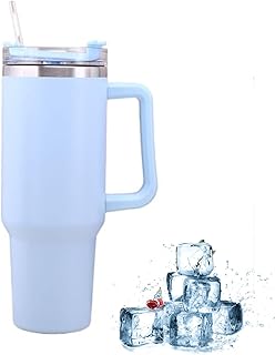 1182ml Travel Mug 40oz Tumbler with Straw Lid and Handle, Stainless Steel Vacuum Insulated Coffee Cup Mugs Leak Proof Double Wall Insulated Coffee Cup for Hot Iced Drinks Gift for Men Women (Blue)