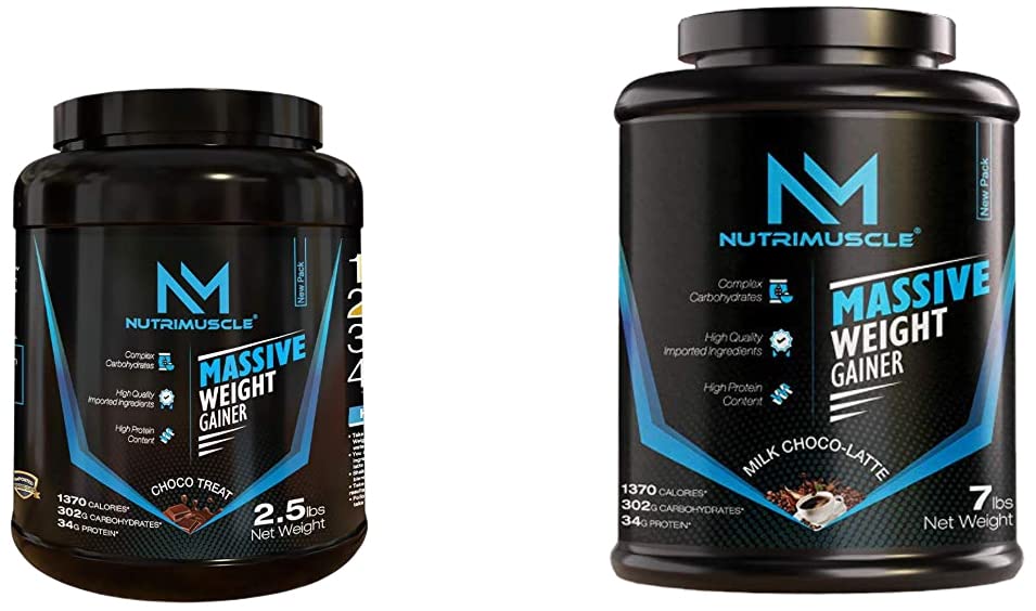 Nutrimuscle Massive Weight Gainer Powder- 2.5 Lbs/ 1.134 Kgs Choco Treat Falvour For Muscle And Mass Gain, Made In India & MASSIVE WEIGHT GAINER - 7 LBS - 3.175 KGS - CHOCO LATTE FLAVOUR-image-38