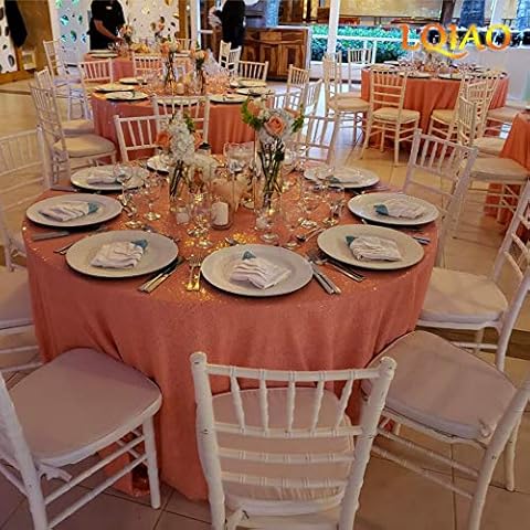 LQIAO Round Coral Sequin Tablecloth Sequin Fabric Shimmer Wedding Birthday Family Get Together Needing (120in Round) Cover