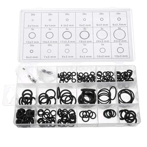 Bestgle 225Pcs Caoutchouc O-Ring Assortiment Joint Torique, Kit 18 tailles Noir O Ring Joints D'étanchéité, Hydraulique Plomberie Joints Laveuse Automobile Climatiseur Joint