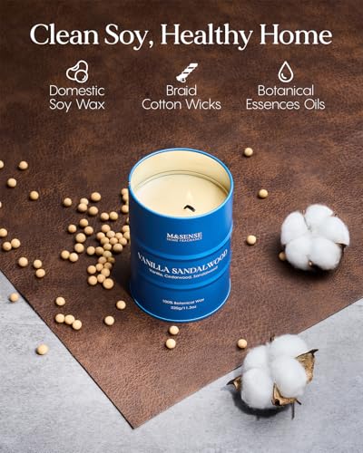 Image of M&SENSE Vanilla Sandalwood Scented Candles,Fall Candles Natural Non Toxic, Soy Candle for Stress Relief Meditation Relaxing, Housewarming Gifts for Women Men, 11.3oz 70 Hour Long Burning