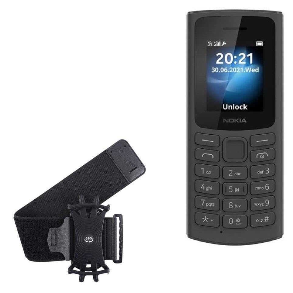 BoxWave Holster Compatible with Nokia 105 4G (2023) - ActiveStretch Sport Armband, Adjustable Armband for Workout and Running - Jet Black