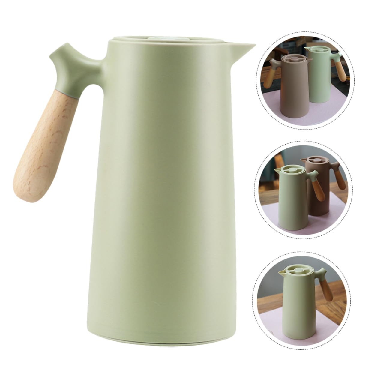 IMIKEYA Isolierkanne mit Holzgriff Doppelwandige Thermoskanne Stilvolle Haushalts wasserflasche Wärmehaltend für Kaffee Tee Büro und Zuhause