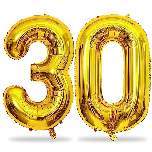 Gold Number 30 Balloons, 40 Inch Gold Mylar Foil Number 3 & 0 Balloons for Women, Self Inflating 30th Birthday Balloons for 30 Year Old Men Anniversary Birthday Party Decorations Supplies