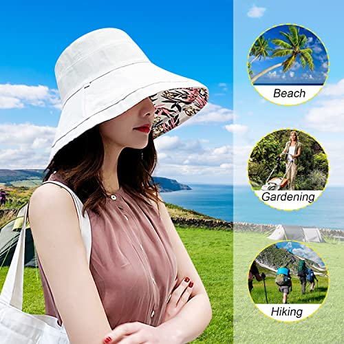 Huamulan Women Floral Reversible Wide Brim Sun Hats Summer Uv Protection Hiking Fishing Hat Wired Edge Beach Garden Lawn Work Cap Chin Strap #TOP6