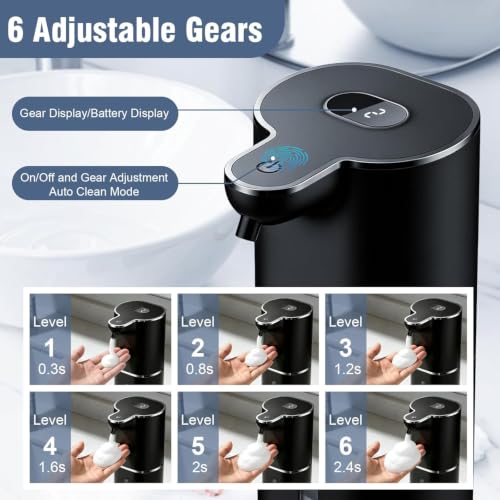 Image of Aluan Automatic Soap Dispenser with Digital Battery Display, 380ml Automatic Hand Wash Dispensers with 6 Levels Adjustable, Type-C Rechargeable Sensor Handwash Dispenser, IPX5 for Bathroom