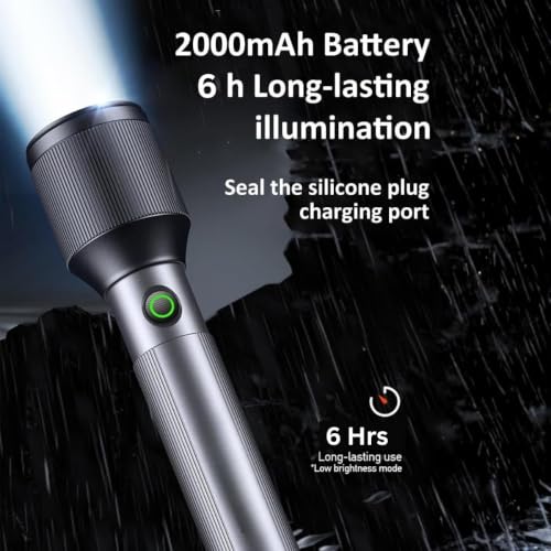 Image of TEQO by Rock Light Rechargeable Torch | Torch Light High Power, 4 Light Modes, 20W, 2000 mah Battery,Telescopic Zoom, LED Flashlight, Long Distance Range, for Home,Outdoor & Emergency Use (Grey)
