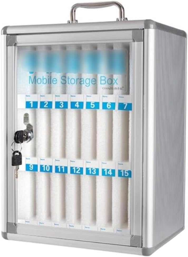 60 Slots Aluminum Alloy Mobile Phone Storage Cabinet, Portable Cell Phone Organizer for Company Conferences, Hand-Carried Design in Silver, Ideal for Event Management and Office Use