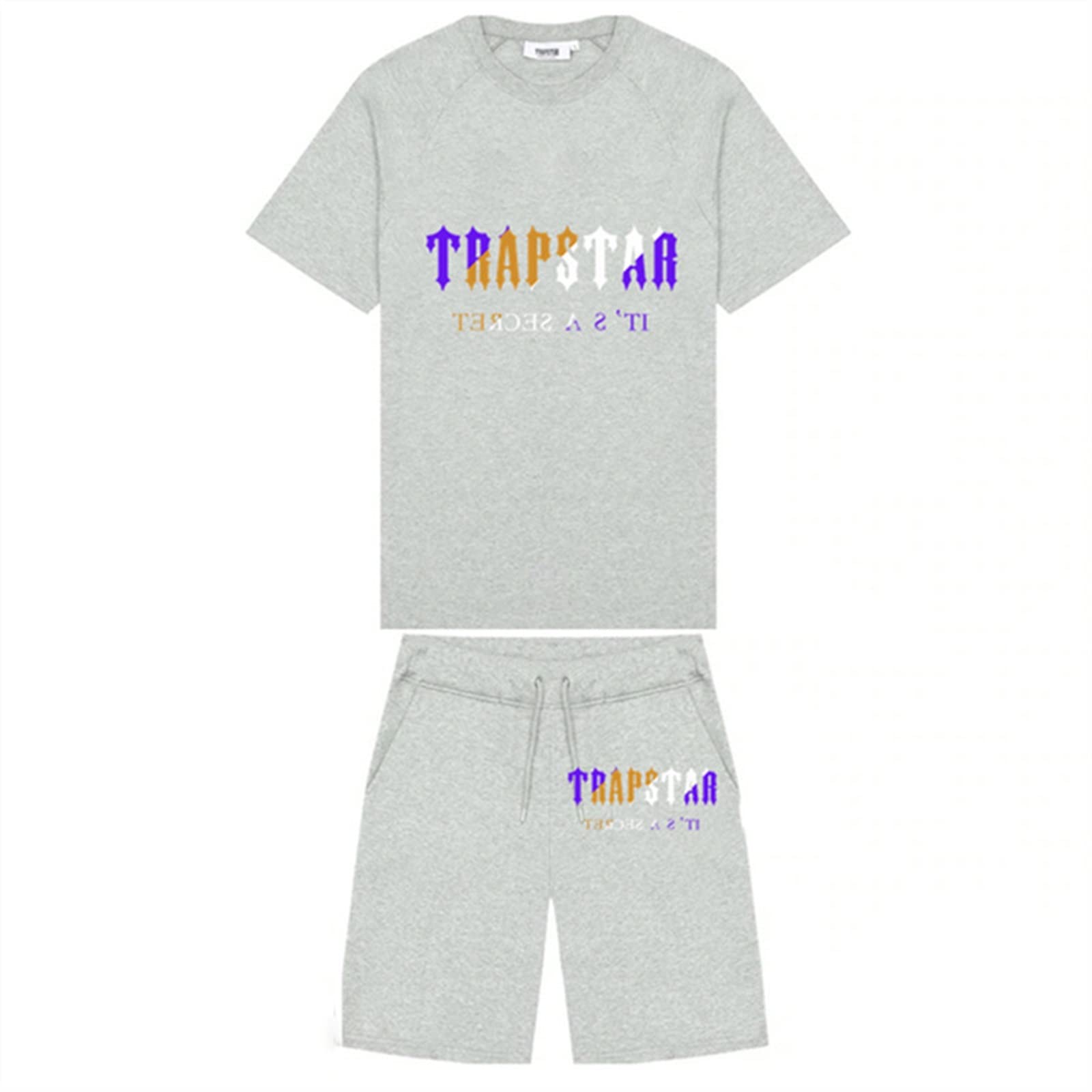 YOUPO Trapstar Letters Printed Casual Sportswear Suit, Men and Women T-Shirt + Shorts + Hat 3 Piece, Loose Jogging Short Sleeve Tracksuits (Color : F2, Size : Medium)