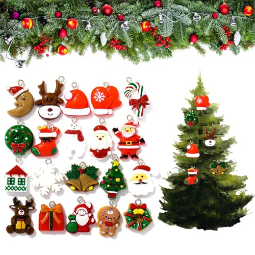 Mini Adornos Navideños, 20 Piezas Mini Adornos de Resina con Papá Noel, Resina Papá Noel Árbol de Navidad, Mini Colgantes Resina Navideñas para Manualidades Bricolaje