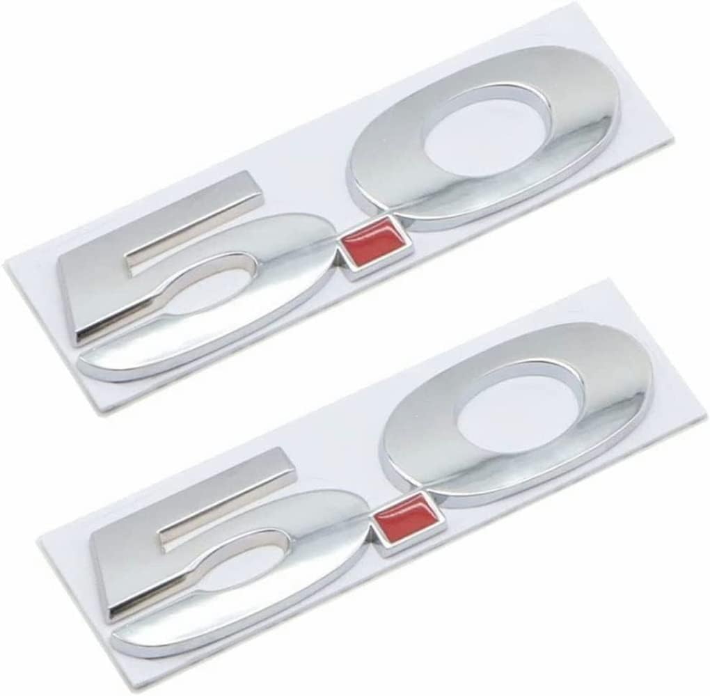 Pair Set 5.0 Liter Door Fender Emblem Badge Right Left Side Rear Trunk Plate Replacement for 2011-2014 Mustang GT (Silver Red)