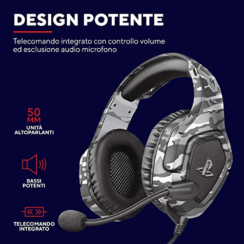 Trust Gaming GXT 488 Forze-G Cuffie PS4 e PS5 con Licenza Ufficiale PlayStation, Over-Ear, Microfono Ripiegabile e Archetto Regolabile, Jack Audio 3.5 mm, Cuffie Gaming Cablate - Grigio