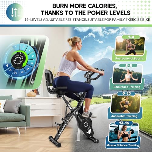 Exercise Bike for Home, SLUNSE 5 IN 1 Indoor Workout Bike,16-Level Magnetic Resistance Folding Stationary Exercise Bike, 350LBS Capacity and Comfortable Seat Cushion - Image 4