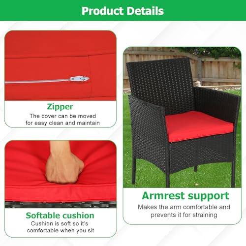 Image of FDW 3-Piece Patio Furniture Set | Black & Red | Outdoor Wicker Furniture
