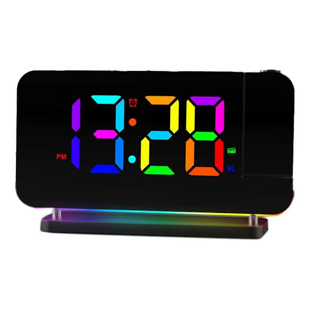 JOYHAPPST FM Radio Projection Alarm Clock with RGB Night Light, LED Display, Desktop Alarm Clock,Adjustable Brightness Black