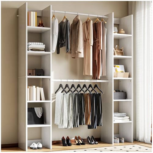 La mejor selección de Closet armable - los preferidos. 41 Simple Wisdom Perchero para Ropa, Armario armable para Ropa,Armario para Ropa con Dos Filas de Compartimentos de Almacenamiento,155 x 30 x 181 cm (Blanco)