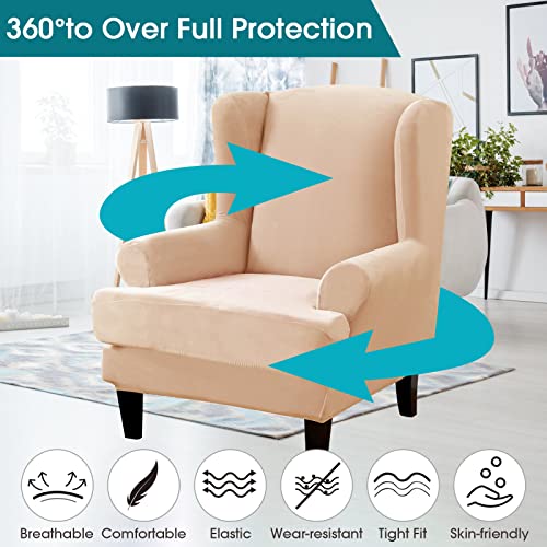 Topchances Wingback Chair Covers Slipcover 2 Pieces,Stretch Velvet Plush Wing Chair Cover Arm Chair Furniture Covers Slipcover Sofa Slip Covers With Elastic Bottom For Living Room Bedroom #TOP5
