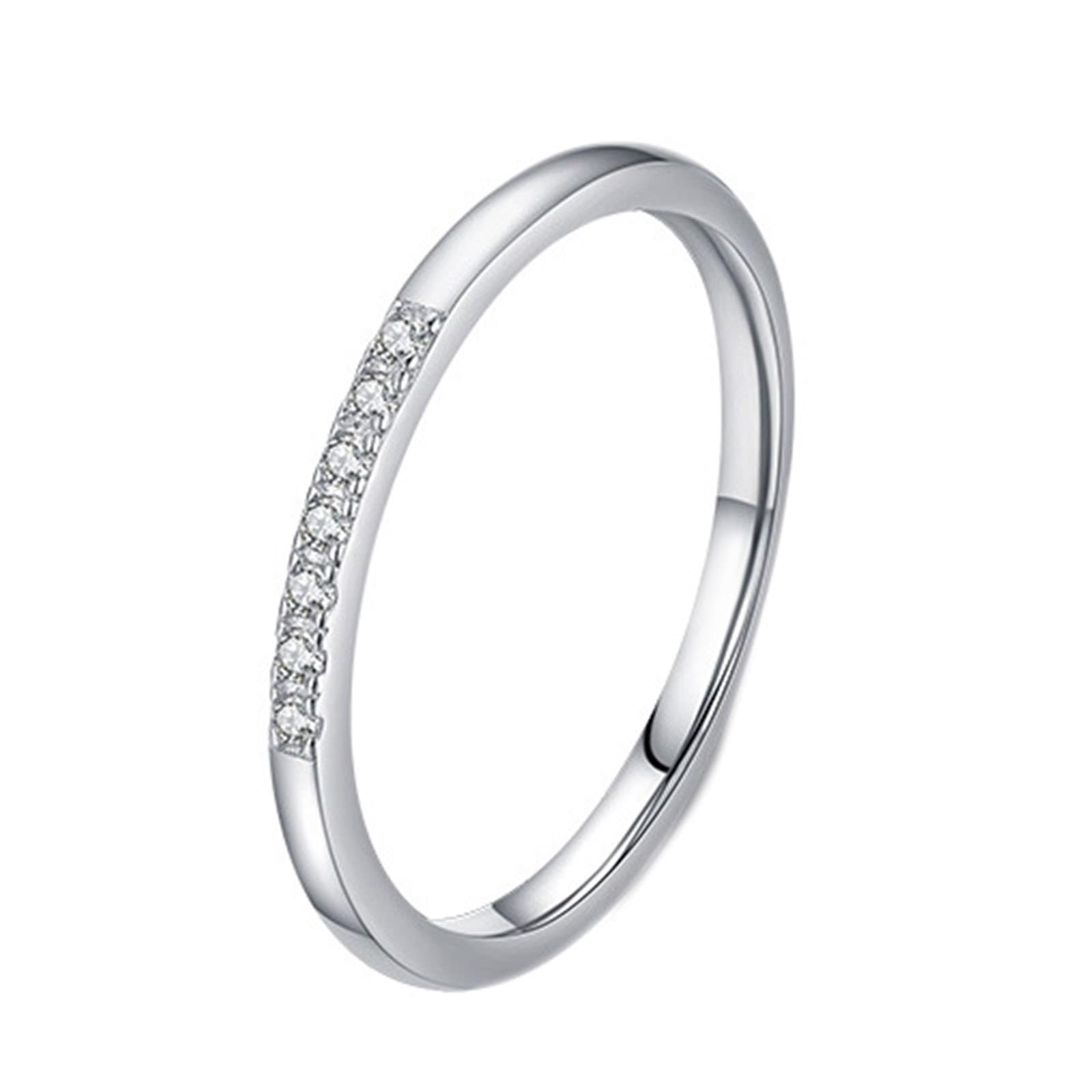 Moissanit Anillo de compromiso de oro blanco de 9 K/14 K, delicado anillo apilable fino de oro blanco Au 375/585 anillos de pareja joyas auténticas, tallas 47-62