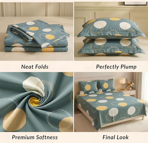 Image of HOMEKART 210 TC Premium Cotton Double Bed Bedsheet with 2 Pillow Covers | Double Bed Sheet Set | Soft, Breathable, Skin Friendly, Wrinkle Resistant & Fade Resistant |228 x 254 cm | Bedding for Home