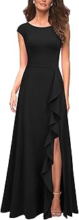 Women's Cocktail Dresses with Pockets Ruffled Sexy Split Party Long Formal Dress