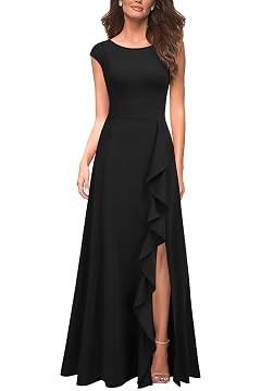MUSHARE Womens Cocktail Dresses with Pockets Ruffled Sexy Split Party Long Formal Dress