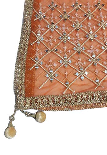 Indian Bollywood Mirror Work Net Dupatta Scarf,Shwal,Chunni Lastest Wedding Women Dupatta Stole,Wraps Orange Net Dupatta With Gold Latkan4