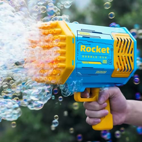 Rocket Boom Bubble - Super Bazooka Bubble Gun，Bubble Machine With 69 Holes Gatling, Bubble Maker Blower，Best Gifts For 3 5 6 7 Year Old Boys And Girls,Adults (69 Holes Blue +20) #TOP5