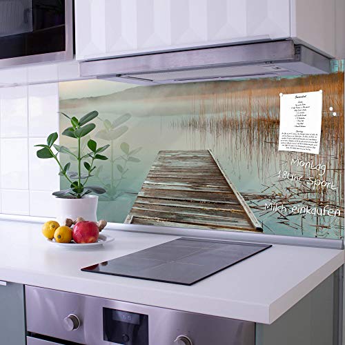 banjado Küchenrückwand Glas ohne Bohren 110x55cm – Glasrückwand Küche mit Motiv Alter Steg/Spritzschutz Küchenrückwand Glas/selbstklebende Küchenrückwand Platte - magnetisch & beschreibbar