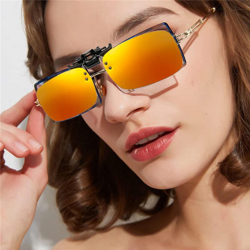 Image of Clip on Flip up Polarized Lens For Prescription Glasses UV Protection Sunglasses (Clear lenses not Polarized)