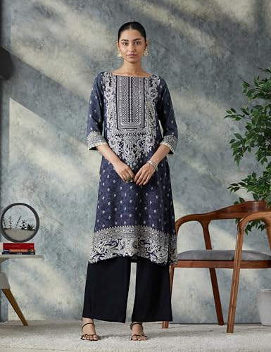 Image of BIBA Women Rayon Straight Fit Kurta