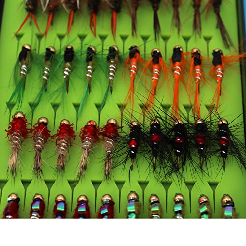 Fly Fishing Flies Assortment Kit 60Pcs Bh-Nymphs Popper Streamer Dry Wet For Trout Bass Steelhead Fish (60Pcs Bh-Nymphs Set) #TOP4