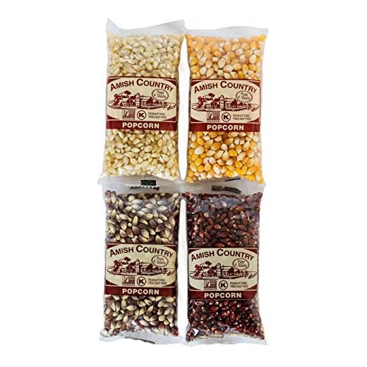 Amish Country Popcorn | 4-4 oz Bags | Popcorn Kernel Variety Sampler | Baby White, Red, Medium Yellow and Purple Popcorn Kernels | Old Fashioned, Non-GMO and Gluten Free