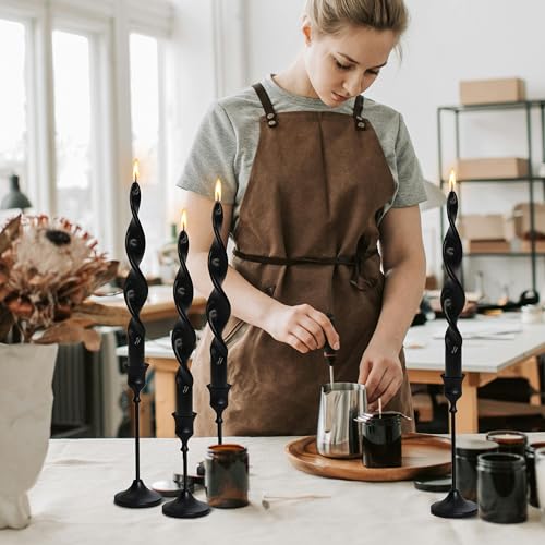 Image of Smokeless Black Spiral Taper Candle Handmade Unscented Taper Candlesticks 10 Inch Long Twisted Candles for Candlelight Dinner Holidays Wedding Home Decor