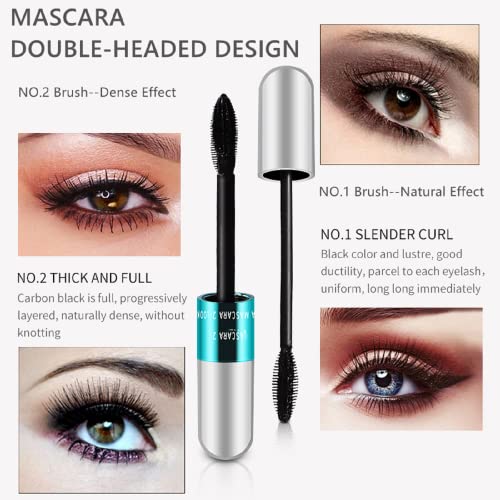 2 Pack Lash Cosmetics Mascara 5x Longer Lash Mascara, 2 in 1 Black Mascara Waterproof Mascara Volume and Length Eye Cosmetics Long-Lasting Natural Liquid Eyelash Mascara Black Makeup - Thumbnail 3