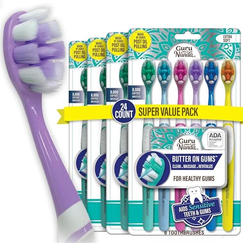 Image of GuruNanda Butter On Gums Toothbrush, ADA Accepted, with 8000+ Ultra Soft Softex Bristles for Sensitive & Receding Gums, Perfect for Whiter Teeth, 6 Ct (Pack of 4)