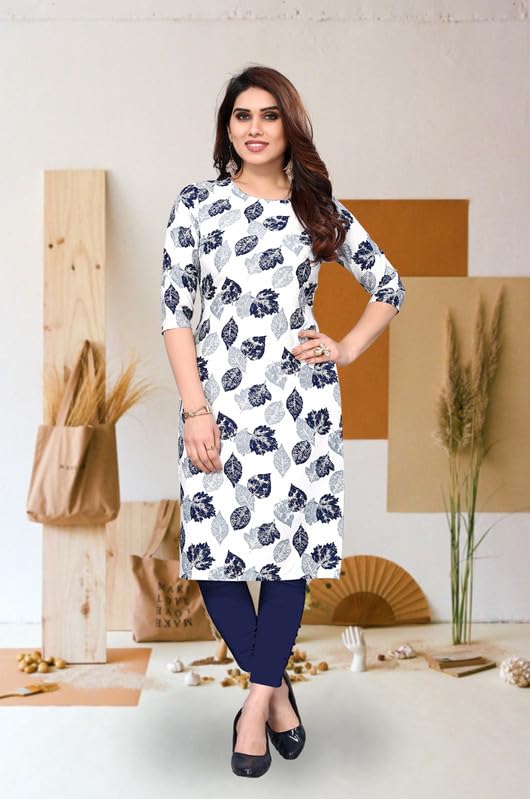 Image of JAKHANA Women's Crepe Printed Casual Straight Calf Length Round Nick Kurta Pack of 4
