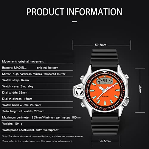 findtime Relojes para hombre, resistente al agua, 5 ATM, deportivo, analógico, reloj de pulsera digital para hombre y niño, reloj de pulsera LED moderno, para exteriores, color naranja y - Imagen 8